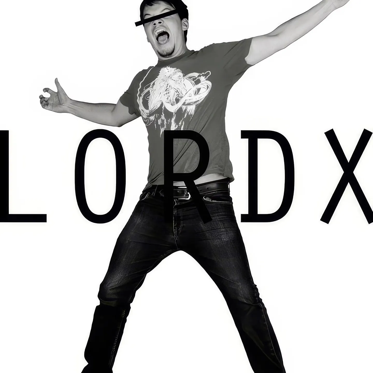 Cover art for "LordX - Besides" album featuring a person jumping energetically against a white background, wearing a graphic t-shirt and jeans.